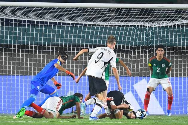 RECORD DATE NOT STATED FIFA U-17 World Cup Indonesia 2023 Mexico vs Germnay Max Moerstedt scores his goal 0-2 of Germany during the game Mexico vs Germany, corresponding to Group F of the FIFA U-17 World Cup Indonesia 2023, at Si Jalak Harupat Stadium, on November 12, 2023. <br><br> Max Moerstedt anota su gol 0-2 de Alemania durante el partido Mexico vs Alemania, correspondiente al Grupo F de la Copa Mundial de la FIFA Sub-17 Indonesia 2023, en el Estadio Si Jalak Harupat Stadium, el 12 de Noviembre de 2023. BANDUNG INDONESIA INDONESIA  Copyright: xAdrianxMaciasx 20231112064602_FWC_U17_GF_MEX_GER_MOERSTEDT48