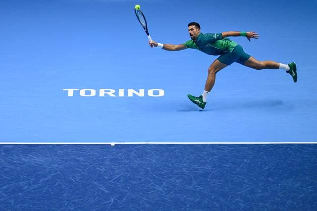 Foto Marco Alpozzi LaPresse 12 Novembre 2023 Torino - Italia - - Tennis Nitto ATP, Tennis Herren Finals - Novak DJOKOVIC (SRB) vs Holger RUNE (DEN) Nella foto: Novak Djokovic (Serbia) November 12, 2023 Turin - Italy - Sport - Tennis Nitto ATP Finals - Novak DJOKOVIC (SRB) vs Holger RUNE (DEN) In the pic: Novak Djokovic (Serbia)  Copyright: xMarcoxAlpozzi LaPressex