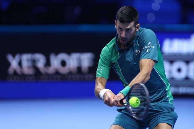 Novak Djokovic vs Holger Rune Novak Djokovic of Serbia in action during the singles match between Novak Djokovic of Serbia and Holger Rune of Denmark on Day One of the Nitto ATP, Tennis Herren World Tour Finals at Pala Alpitour on November 12, 2023 in Turin, Italy Torino Pala Alpitour Italy Copyright: xMarcoxCanonierox