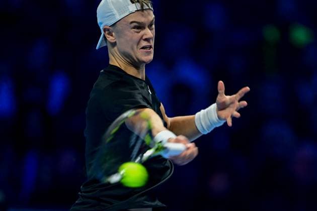 Foto Marco Alpozzi LaPresse 12 Novembre 2023 Torino - Italia - - Tennis Nitto ATP, Tennis Herren Finals - Novak DJOKOVIC (SRB) vs Holger RUNE (DEN) Nella foto: Holger Rune (Denmark) November 12, 2023 Turin - Italy - Sport - Tennis Nitto ATP Finals - Novak DJOKOVIC (SRB) vs Holger RUNE (DEN) In the pic: Holger Rune (Denmark)  Copyright: xMarcoxAlpozzi LaPressex