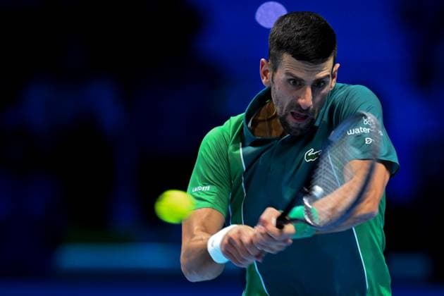 Foto Marco Alpozzi LaPresse 12 Novembre 2023 Torino - Italia - - Tennis Nitto ATP, Tennis Herren Finals - Novak DJOKOVIC (SRB) vs Holger RUNE (DEN) Nella foto: Novak Djokovic (Serbia) November 12, 2023 Turin - Italy - Sport - Tennis Nitto ATP Finals - Novak DJOKOVIC (SRB) vs Holger RUNE (DEN) In the pic: Novak Djokovic (Serbia)  Copyright: xMarcoxAlpozzi LaPressex