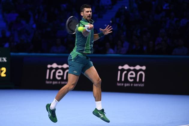 Foto Marco Alpozzi LaPresse 12 Novembre 2023 Torino - Italia - - Tennis Nitto ATP, Tennis Herren Finals - Novak DJOKOVIC (SRB) vs Holger RUNE (DEN) Nella foto: Novak Djokovic (Serbia) November 12, 2023 Turin - Italy - Sport - Tennis Nitto ATP Finals - Novak DJOKOVIC (SRB) vs Holger RUNE (DEN) In the pic: Novak Djokovic (Serbia)  Copyright: xMarcoxAlpozzi LaPressex