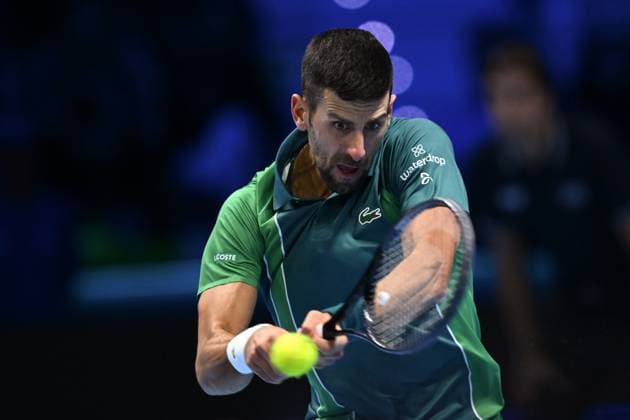 Foto Marco Alpozzi LaPresse 12 Novembre 2023 Torino - Italia - - Tennis Nitto ATP, Tennis Herren Finals - Novak DJOKOVIC (SRB) vs Holger RUNE (DEN) Nella foto: Novak Djokovic (Serbia) November 12, 2023 Turin - Italy - Sport - Tennis Nitto ATP Finals - Novak DJOKOVIC (SRB) vs Holger RUNE (DEN) In the pic: Novak Djokovic (Serbia)  Copyright: xMarcoxAlpozzi LaPressex