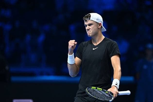 Nitto ATP, Tennis Herren Finals - Turin Holger Rune (DEN) during his first round match at the 2023 Nitto ATP Finals in Turin, Italy on November 13, 2023. Photo by Corinne Dubreuil ABACAPRESS.COM Turin Italy  Copyright: xDubreuilxCorinne ABACAx