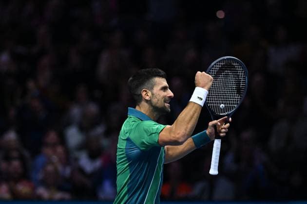Nitto ATP, Tennis Herren Finals - Turin Novak Djokovic (SRB) during his first round match at the 2023 Nitto ATP Finals in Turin, Italy on November 13, 2023. Photo by Corinne Dubreuil ABACAPRESS.COM Turin Italy  Copyright: xDubreuilxCorinne ABACAx