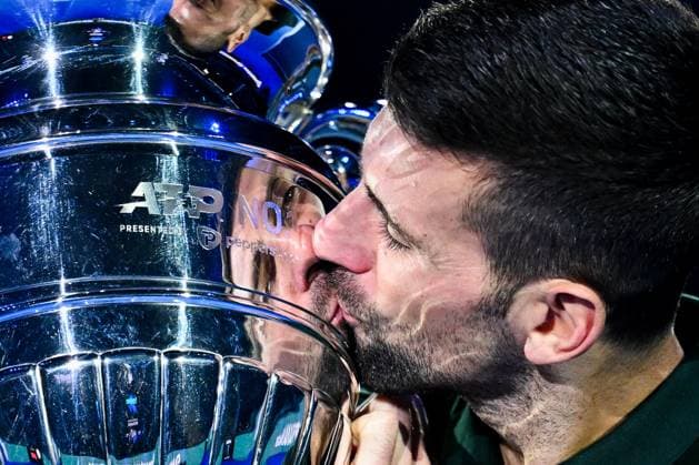 Foto Marco Alpozzi LaPresse 13 Novembre 2023 Torino - Italia - - Tennis Nitto ATP, Tennis Herren Finals - Novak Djokovic riceve il trofeo di fine anno come numero 1 dell ATP Nella foto: Novak Djokovic (Serbia) November 13, 2023 Turin - Italy - Sport - Tennis Nitto ATP Finals - Novak Djokovic receive the year-end ATP No. 1 trophy In the pic: Novak Djokovic (Serbia)  Copyright: xMarcoxAlpozzi LaPressex