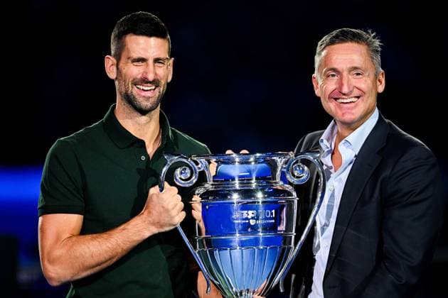 Foto Marco Alpozzi LaPresse 13 Novembre 2023 Torino - Italia - - Tennis Nitto ATP, Tennis Herren Finals - Novak Djokovic riceve il trofeo di fine anno come numero 1 dell ATP Nella foto: Novak Djokovic (Serbia) November 13, 2023 Turin - Italy - Sport - Tennis Nitto ATP Finals - Novak Djokovic receive the year-end ATP No. 1 trophy In the pic: Novak Djokovic (Serbia)  Copyright: xMarcoxAlpozzi LaPressex