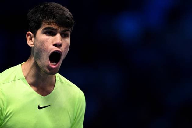 Foto Marco Alpozzi LaPresse 13 Novembre 2023 Torino - Italia - - Tennis Nitto ATP, Tennis Herren Finals - Carlos ALCARAZ (ESP) vs Alexander ZVEREV (GER) Nella foto: Carlos Alcaraz (Spain) November 13, 2023 Turin - Italy - Sport - Tennis Nitto ATP Finals - Carlos ALCARAZ (ESP) vs Alexander ZVEREV (GER) In the pic: Carlos Alcaraz (Spain)  Copyright: xMarcoxAlpozzi LaPressex
