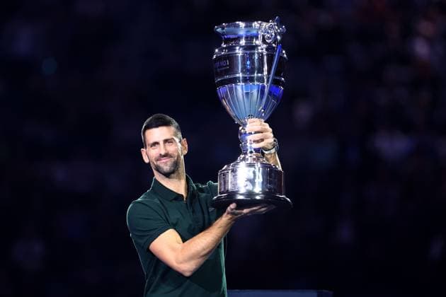 Nitto ATP, Tennis Herren World Tour Finals Novak Djokovic of Serbia is awarded with the trophy as best ATP player of the year 2023 during Day two of the Nitto ATP World Tour Finals at Pala Alpitour on November 13, 2023 in Turin, Italy Torino Pala Alpitour Italy Copyright: xMarcoxCanonierox