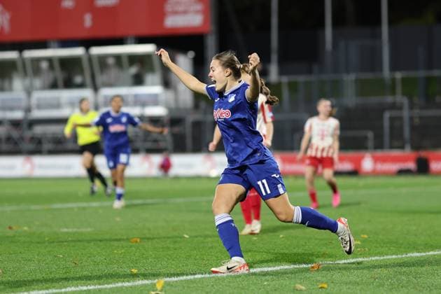 Google Pixel Womens Bundesliga 2023 2024, 1 FC Köln TSG Hoffenheim Goal to 0 1 for TSG Hoffenheim by Mara Alber TSG, 11 , cheers Cologne Franz Kremer Stadium North Rhine-Westphalia Germany