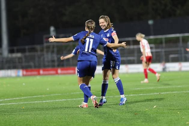 Google Pixel Womens Bundesliga 2023 2024, 1 FC Köln TSG Hoffenheim Goal to 0 1 for TSG Hoffenheim by Mara Alber TSG, 11 , cheers Cologne Franz Kremer Stadium North Rhine-Westphalia Germany