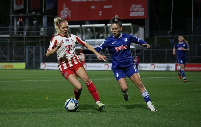 13 11 2023, xgrfx, Soccer 1 Bundesliga Women, 1 FC Köln TSG Hoffenheim emspor, v l Janina Hechler 1 FC Köln , Ereleta memeti TSG Hoffenheim DFL DFB REGULATIONS PROHIBIT ANY USE OF PHOTOGRAPHS as IMAGE SEQUENCES and or QUASI VIDEO Köln