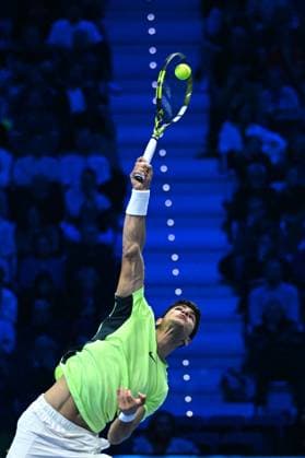 Nitto ATP, Tennis Herren Finals - Turin Carlos Alcaraz (ESP) during his first round match at the 2023 Nitto ATP Finals in Turin, Italy, on November 13, 2023. Photo by Corinne Dubreuil ABACAPRESS.COM Turin Italy  Copyright: xDubreuilxCorinne ABACAx