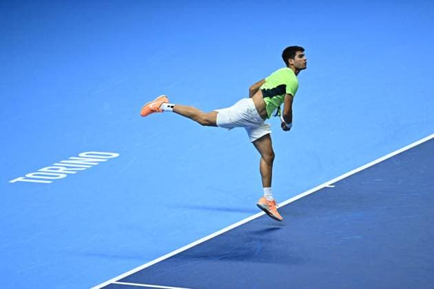 Nitto ATP, Tennis Herren Finals - Turin Carlos Alcaraz (ESP) during his first round match at the 2023 Nitto ATP Finals in Turin, Italy, on November 13, 2023. Photo by Corinne Dubreuil ABACAPRESS.COM Turin Italy  Copyright: xDubreuilxCorinne ABACAx