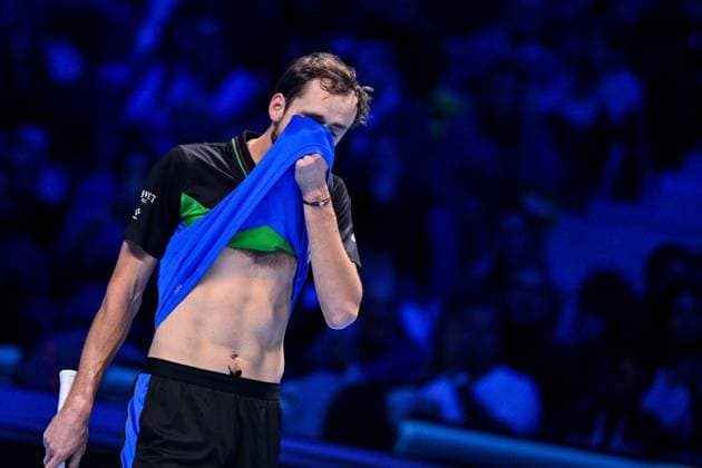 Foto Marco Alpozzi LaPresse 13 Novembre 2023 Torino - Italia - - Tennis Nitto ATP, Tennis Herren Finals - Daniil MEDVEDEV (RUS) vs Andrey RUBLEV (RUS) Nella foto: Daniil Medvedev (Russia) November 13, 2023 Turin - Italy - Sport - Tennis Nitto ATP Finals - Daniil MEDVEDEV (RUS) vs Andrey RUBLEV (RUS) In the pic: Daniil Medvedev (Russia)  Copyright: xMarcoxAlpozzi LaPressex