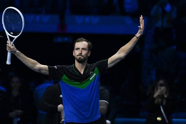 Nitto ATP, Tennis Herren Finals - Turin Daniil Medvedev (RUS) during his first round match at the 2023 Nitto ATP Finals in Turin, Italy, on November 13, 2023. Photo by Corinne Dubreuil ABACAPRESS.COM Turin Italy  Copyright: xDubreuilxCorinne ABACAx