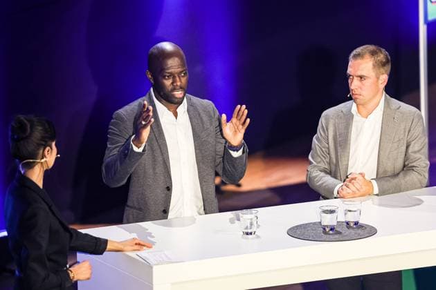 Hans Sarpei former Bundesliga footballer and Ghanaian international , Philipp Lahm Wuerttemberg Football Association panel talk in the Liederhalle Stuttgart, Vielfalt vereint Euro 2024, 13 11 2023 Wuerttemberg Football Association panel talk in the Liederhalle Stuttgart, 13 11 2023 Stuttgart Copyright: xEibner-Pressefoto RogerxBuerkex EP RBE