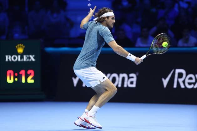 Stefanos Tsitsipas vs Holger Rune Stefanos Tsitsipas of Greece in action during the singles match between Stefanos Tsitsipas of Greece and Holger Rune of Greece on Day three of the Nitto ATP, Tennis Herren World Tour Finals at Pala Alpitour on November 14, 2023 in Turin, Italy Torino Pala Alpitour Italy Copyright: xMarcoxCanonierox