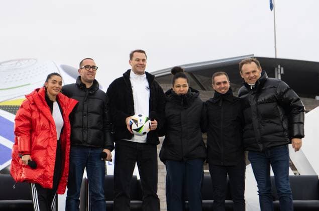 Football, 2023 2024 season, presentation of the official match ball for UEFA Euro 2024, from left Copyright: xSebastianxRäppold MatthiasxKochx