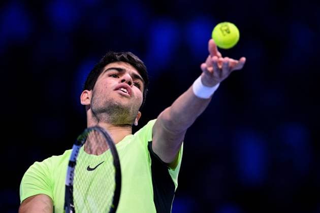 Foto Marco Alpozzi LaPresse 15 Novembre 2023 Torino - Italia - - Tennis Nitto ATP, Tennis Herren Finals - Carlos ALCARAZ (ESP) vs Andrey RUBLEV (RUS) Nella foto: Carlos Alcaraz (Spain) November 15, 2023 Turin - Italy - Sport - Tennis Nitto ATP Finals - Carlos ALCARAZ (ESP) vs Andrey RUBLEV (RUS) In the pic: Carlos Alcaraz (Spain)  Copyright: xMarcoxAlpozzi LaPressex