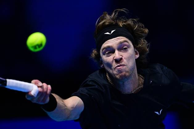 Foto Marco Alpozzi LaPresse 15 Novembre 2023 Torino - Italia - - Tennis Nitto ATP, Tennis Herren Finals - Carlos ALCARAZ (ESP) vs Andrey RUBLEV (RUS) Nella foto: Andrey Rublev (Russia) November 15, 2023 Turin - Italy - Sport - Tennis Nitto ATP Finals - Carlos ALCARAZ (ESP) vs Andrey RUBLEV (RUS) In the pic: Andrey Rublev (Russia)  Copyright: xMarcoxAlpozzi LaPressex