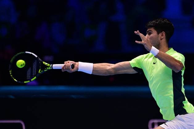 Foto Marco Alpozzi LaPresse 15 Novembre 2023 Torino - Italia - - Tennis Nitto ATP, Tennis Herren Finals - Carlos ALCARAZ (ESP) vs Andrey RUBLEV (RUS) Nella foto: Carlos Alcaraz (Spain) November 15, 2023 Turin - Italy - Sport - Tennis Nitto ATP Finals - Carlos ALCARAZ (ESP) vs Andrey RUBLEV (RUS) In the pic: Carlos Alcaraz (Spain)  Copyright: xMarcoxAlpozzi LaPressex