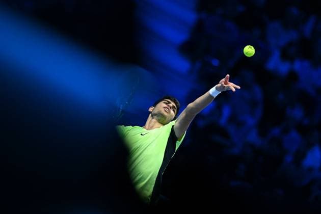 2023 Nitto ATP, Tennis Herren Finals - Turin Carlos Alcaraz (ESP) during his second round match at the 2023 Nitto ATP Finals in Turin, Italy on November 15, 2023. Photo by Corinne Dubreuil ABACAPRESS.COM Turin Italy  Copyright: xDubreuilxCorinne ABACAx