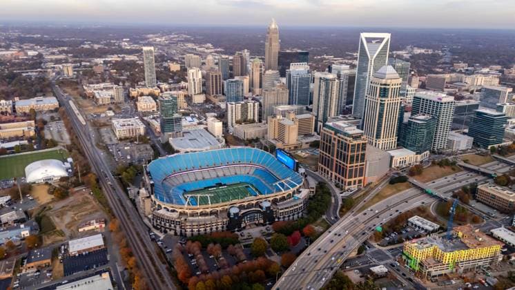 November 13, 2023, Charlotte, North Carolina, USA: Aerial view of the Bank of America Stadium, home of the National Football League Carolina Panthers and MLS, Fussball Herren, USA Charlotte FC football club. Charlotte USA - ZUMAa161 20231113_aaa_a161_009 Copyright: xWalterxGxArcexSrxGrindstonexMedix