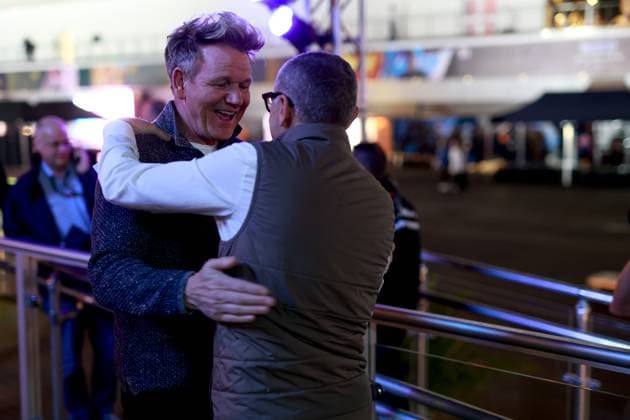Gordon Ramsay GBR , Stefano Domenicali ITA, President CEO of Formula 1 Group , F1 Grand Prix of Las Vegas at Las Vegas Strip Circuit on November 15, 2023 in Las Vegas, United States of America Photo by HOCH ZWEI Las Vegas United States of America