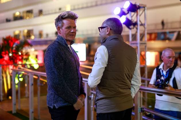 Gordon Ramsay GBR , Stefano Domenicali ITA, President CEO of Formula 1 Group , F1 Grand Prix of Las Vegas at Las Vegas Strip Circuit on November 15, 2023 in Las Vegas, United States of America Photo by HOCH ZWEI Las Vegas United States of America