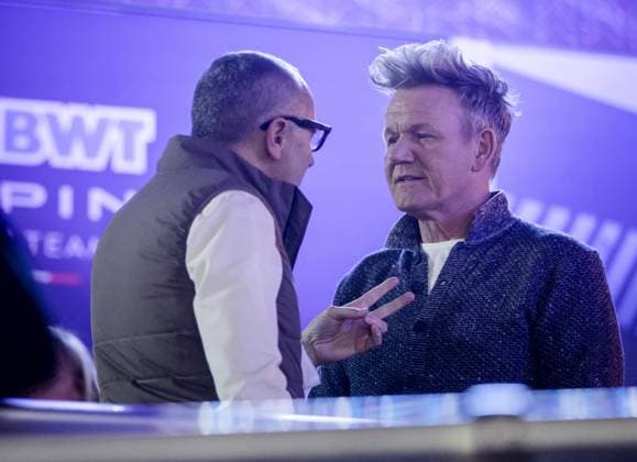 LAS VEGAS - Stefano Domenicali and Gordon Ramsay during the media day prior to the Formula 1 Grand Prix at the Las Vegas Strip Circuit. ANP SEM VAN DER WAL F1 Grand Prix of Las Vegas - Previews 2022 23 xVIxANPxSportx xxANPxIVx 483996300 originalFilename: 483996300.jpg