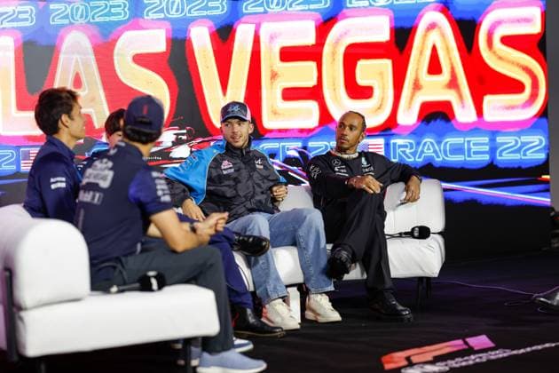 10 Pierre Gasly FRA, BWT Alpine F1 Team , 44 Lewis Hamilton GBR, Mercedes AMG Petronas F1 Team , F1 Grand Prix of Las Vegas at Las Vegas Strip Circuit on November 15, 2023 in Las Vegas, United States of America Photo by HOCH ZWEI Las Vegas United States of America