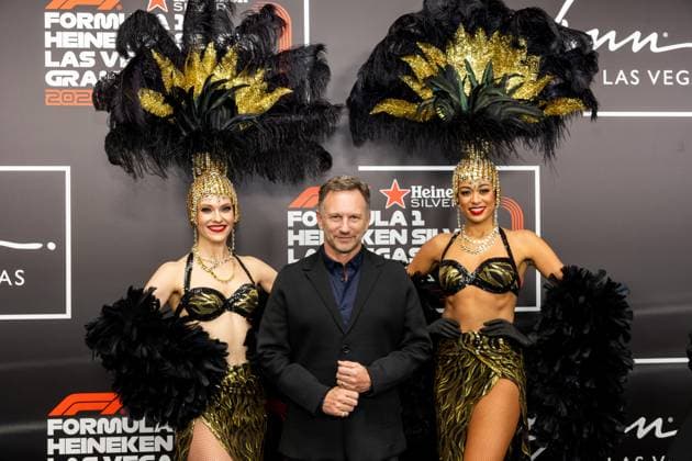 LAS VEGAS, NV - NOVEMBER 15: Red Bull team principal Christian Horner poses during the red carpet event at the F1 Las Vegas Grand Prix on Wednesday, November 15 on the Las Vegas Street Circuit in Las Vegas, NV. (Photo by Bob Kupbens Icon Sportswire) AUTO: NOV 15 F1 Las Vegas Grand Prix EDITORIAL USE ONLY Icon231116040