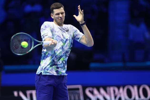 Novak Djokovic vs Hubert Hurkacz Hubert Hurkacz of Poland in action during the Round Robin singles match between Novak Djokovic of Serbia and Hubert Hurkacz of Poland on Day five of the Nitto ATP, Tennis Herren World Tour Finals. Torino Pala Alpitour Italy Copyright: xMarcoxCanonierox