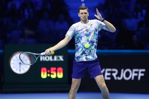 Novak Djokovic vs Hubert Hurkacz Hubert Hurkacz of Poland in action during the Round Robin singles match between Novak Djokovic of Serbia and Hubert Hurkacz of Poland on Day five of the Nitto ATP, Tennis Herren World Tour Finals. Torino Pala Alpitour Italy Copyright: xMarcoxCanonierox