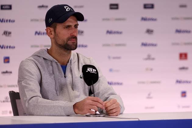 Novak Djokovic vs Hubert Hurkacz Novak Djokovic of Serbia during press conference, PK, Pressekonferenz at the end of the Round Robin singles match between Novak Djokovic of Serbia and Hubert Hurkacz of Poland on Day five of the Nitto ATP, Tennis Herren World Tour Finals. Torino Pala Alpitour Italy Copyright: xMarcoxCanonierox