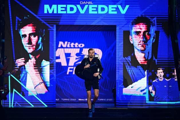 Foto Marco Alpozzi LaPresse 17 Novembre 2023 Torino - Italia - - Tennis Nitto ATP, Tennis Herren Finals - Carlos ALCARAZ (ESP) vs Daniil MEDVEDEV (RUS) Nella foto: Daniil Medvedev (Russia) November 17, 2023 Turin - Italy - Sport - Tennis Nitto ATP Finals - Carlos ALCARAZ (ESP) vs Daniil MEDVEDEV (RUS) In the pic: Daniil Medvedev (Russia)  Copyright: xMarcoxAlpozzi LaPressex