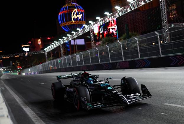 63 George Russell GBR, Mercedes AMG Petronas F1 Team , F1 Grand Prix of Las Vegas at Las Vegas Strip Circuit on November 17, 2023 in Las Vegas, United States of America Photo by HOCH ZWEI Las Vegas United States of America