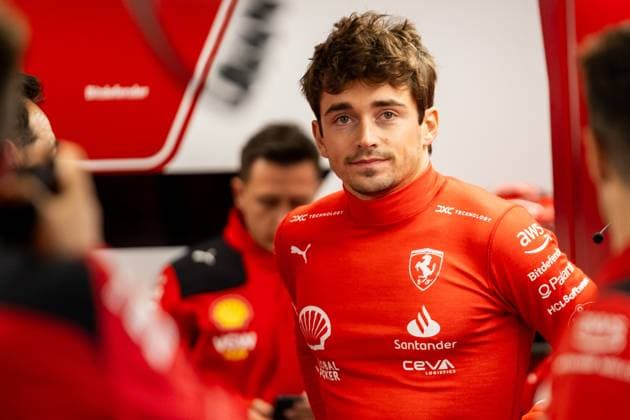 LAS VEGAS, NV - NOVEMBER 16: Ferrari driver Charles Leclerc (16) of Monaco gets ready for P2 practice at the F1 Las Vegas Grand Prix on Thursday, November 16 on the Las Vegas Street Circuit in Las Vegas, NV. (Photo by Bob Kupbens Icon Sportswire) AUTO: NOV 16 F1 Las Vegas Grand Prix EDITORIAL USE ONLY Icon231117058