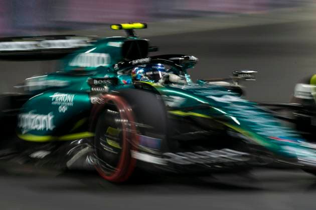 Spanish Formula One driver Fernando Alonso of Aston Martin in action during the second free practice session of the Formula One Las Vegas Grand Prix at the Las Vegas Strip Circuit in Las Vegas on Friday, November 17, 2023. The race is set to start on Saturday at 10 p.m. local time, or 0600GMT, Sunday, November 19, 2023.  LAV2023111733 GREGxNASH