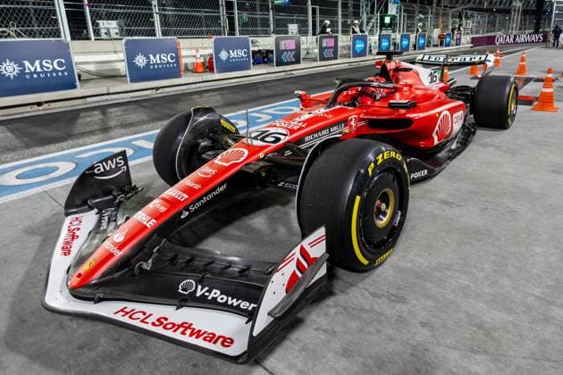 LAS VEGAS, NV - NOVEMBER 16: Ferrari driver Charles Leclerc (16) of Monaco comes in to pits during P2 practice at the F1 Las Vegas Grand Prix on Thursday, November 16 on the Las Vegas Street Circuit in Las Vegas, NV. (Photo by Bob Kupbens Icon Sportswire) AUTO: NOV 16 F1 Las Vegas Grand Prix EDITORIAL USE ONLY Icon231117116