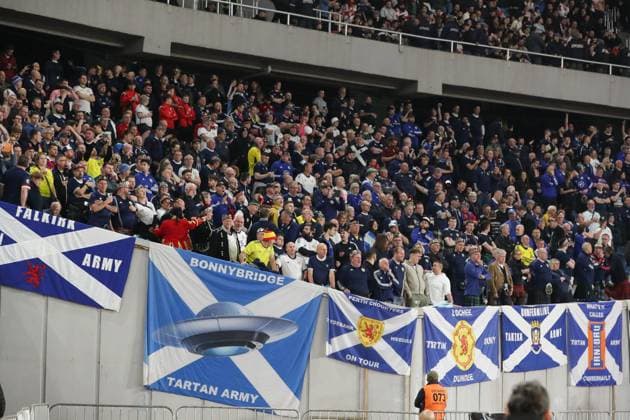 Scottish fans during the UEFA European Championship, EM, Europameisterschaft Qualifying match between Georgia and Scotland at the The Boris Paitchadze Dinamo Arena on November 16, 2023 in Tbilisi, Georgia. Tbilisi Boris Paitchadze Dinamo Arena, Akaki Tsereteli Avenue, Didube District, Tbilisi, 0112, Georgia Georgia Copyright: xArturxStabulnieksx 337809