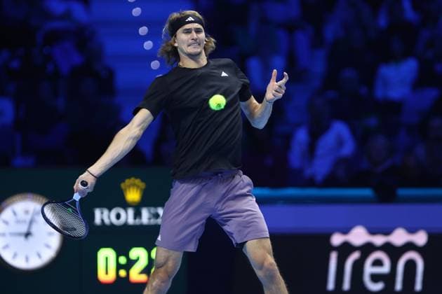 Alexander Zverev vs Andrey Rublev Alexander Zverev of Germany in action during the Round Robin singles match between Alexander Zverev of Germany and Andrey Rublev of Russia on Day six of the Nitto ATP, Tennis Herren World Tour Finals. Torino Pala Alpitour Italy Copyright: xMarcoxCanonierox