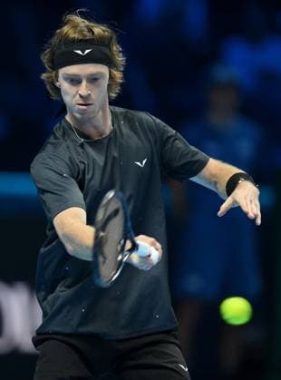November 17, 2023, Turin: Andrey Rublev of Russia during the match against Alexander Zverev of Germany at the Nitto ATP, Tennis Herren Finals tennis tournament in Turin, Italy, 17 November 2023. ANSA ALESSANDRO DI MARCO Nitto ATP Finals  - ZUMAa110 20231117_zaf_a110_046 Copyright: xAlessandroxDixMarcox