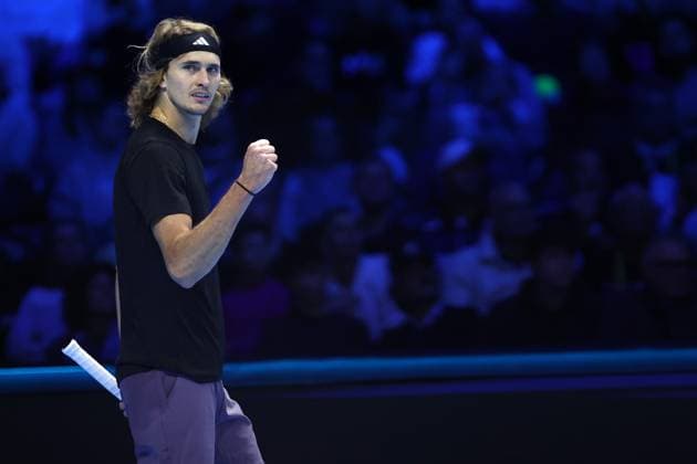 Alexander Zverev vs Andrey Rublev Alexander Zverev of Germany celebrates at the end of the Round Robin singles match between Alexander Zverev of Germany and Andrey Rublev of Russia on Day six of the Nitto ATP, Tennis Herren World Tour Finals. Torino Pala Alpitour Italy Copyright: xMarcoxCanonierox