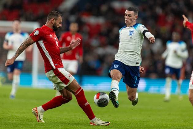 Football - UEFA EURO, EM, Europameisterschaft,Fussball 2024 Qualifying - Group C - England v Malta LONDON, ENGLAND - Friday, November 17, 2023: England s Phil Foden during the UEFA Euro 2024 Qualifying Group C match between England and Malta at Wembley Stadium. (Photo by David Rawcliffe Propaganda) LONDON Wembley Stadium GREATER LONDON ENGLAND  Copyright: xDavidxRawcliffex P2023-11-17-England_Malta-29