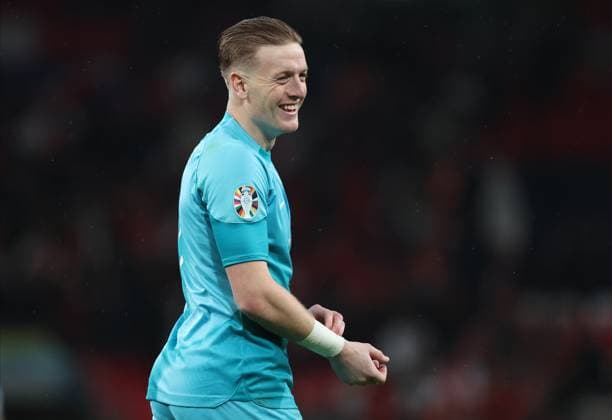 England v Malta: Group C - UEFA EURO, EM, Europameisterschaft,Fussball 2024 European Qualifiers Jordan Pickford, goalkeeper of England smiling after the UEFA EURO 2024 European qualifier match between England and Malta at Wembley Stadium on November 17, 2023 in London, United Kingdom. London Wembley Stadium England United Kingdom Copyright: xNealxSimpson Sportsphoto APLx 13960958