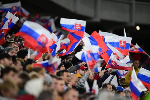 RECORD DATE NOT STATED Slovak fans waving flags during group J, EURO 2024 qualification round 9 match, Slovakia - Iceland, 16.11.2023 Bratislava Bratislavsky Slovakia Copyright: xx FAJ_6859