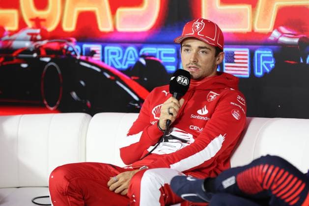 LECLERC Charles (mco), Scuderia Ferrari SF-23, portrait press conference, PK, Pressekonferenz during the 2023 Formula 1 Heineken Silver Las Vegas Grand Prix, 21th round of the 2023 Formula One World Championship, WM, Weltmeisterschaft from November 17 to 19, 2023 on the Las Vegas Strip Circuit, in Las Vegas, USA - F1 - LAS VEGAS GRAND PRIX 2023 DPPI Panoramic  00123046_AV6_7316