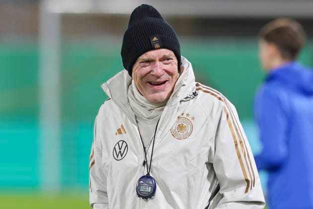 Germany, Paderborn, 17 11 2023, Home Deluxe Arena, Germany vs Estonia UEFA European Under 21 Championship Qualifying Group D, Assistant Coach Hermann Gerland Germany smiles Paderborn Home Deluxe Arena Germany  eu-images-108